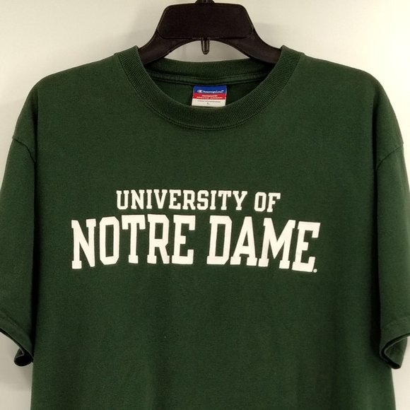 CHAMPION T Shirt University Of Notre Dame Green Graphic Short Sleeve Logo - Picture 2 of 11